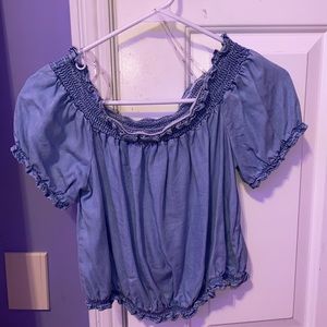 Blue ruffle off the shoulder top
